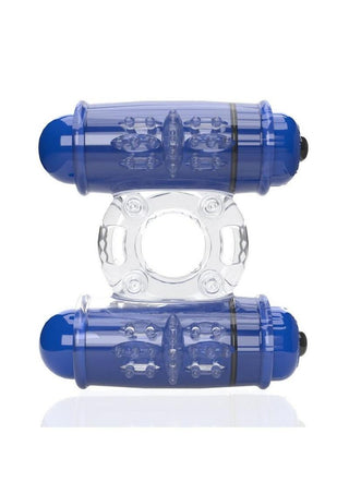 4t Double Wammy Silicone Rechargeable Dual Vibrating Couples Cock Ring - Blue/Blueberry