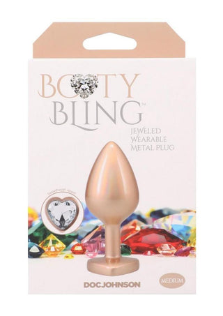 Booty Bling Heart Diamond Jeweled Wearable Metal Plug - Gold/Metal - Medium