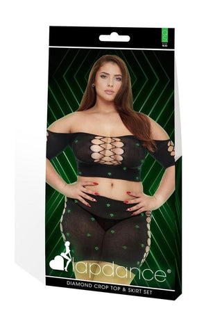 Lapdance Lingerie Diamond Crop Top and Skirt Set (2 Piece) - Queen Size - Glow In The Dark