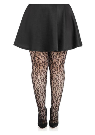 Leg Avenue Leopard Net Tights - 1x/2x - Black