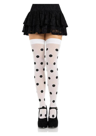 Leg Avenue Polka Dot Opaque Thigh Highs - Black/White - One Size
