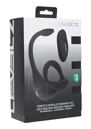 Levelz Vibrating Silicone Rechargeable Tri O Cock Ring with Prostate Stimulator and Remote Control - Black