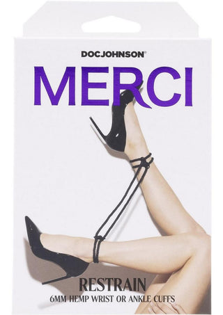 Merci Hogtied Bind and Tie 6mm Hemp Wrist Or Ankle Cuffs - Black