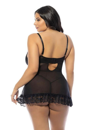 Oh LA LA Cheri Valentine Babydoll Plus - Black - Queen/XLarge/XXLarge