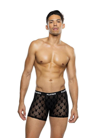 Playboy Men's Burnout Bunny Boxer Briefs - Black - Small