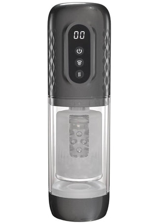 Pumped Vortex Multi Function Suction Rotating Thrusting Rechargeable Masturbator - Grey/Gun Metal