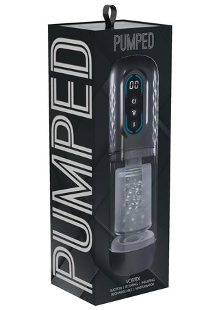 Pumped Vortex Multi Function Suction Rotating Thrusting Rechargeable Masturbator - Grey/Gun Metal