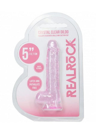 Realrock Crystal Clear Realistic Dildo with Balls - Pink - 5in