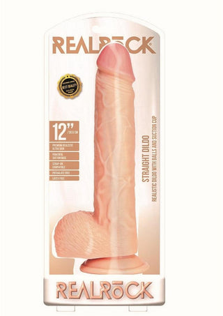 Realrock Straight Realistic Dildo with Balls and Suction Cup - Vanilla - 12in