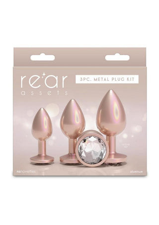 Rear Assets Tapered Trainer Chrome Plated Anal Plugs Kit - Tan - 3pc/Set