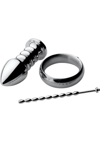 Zeus Electrosex Deluxe Voltaic For Him Stainless Steel E-Stim Kit - Silver
